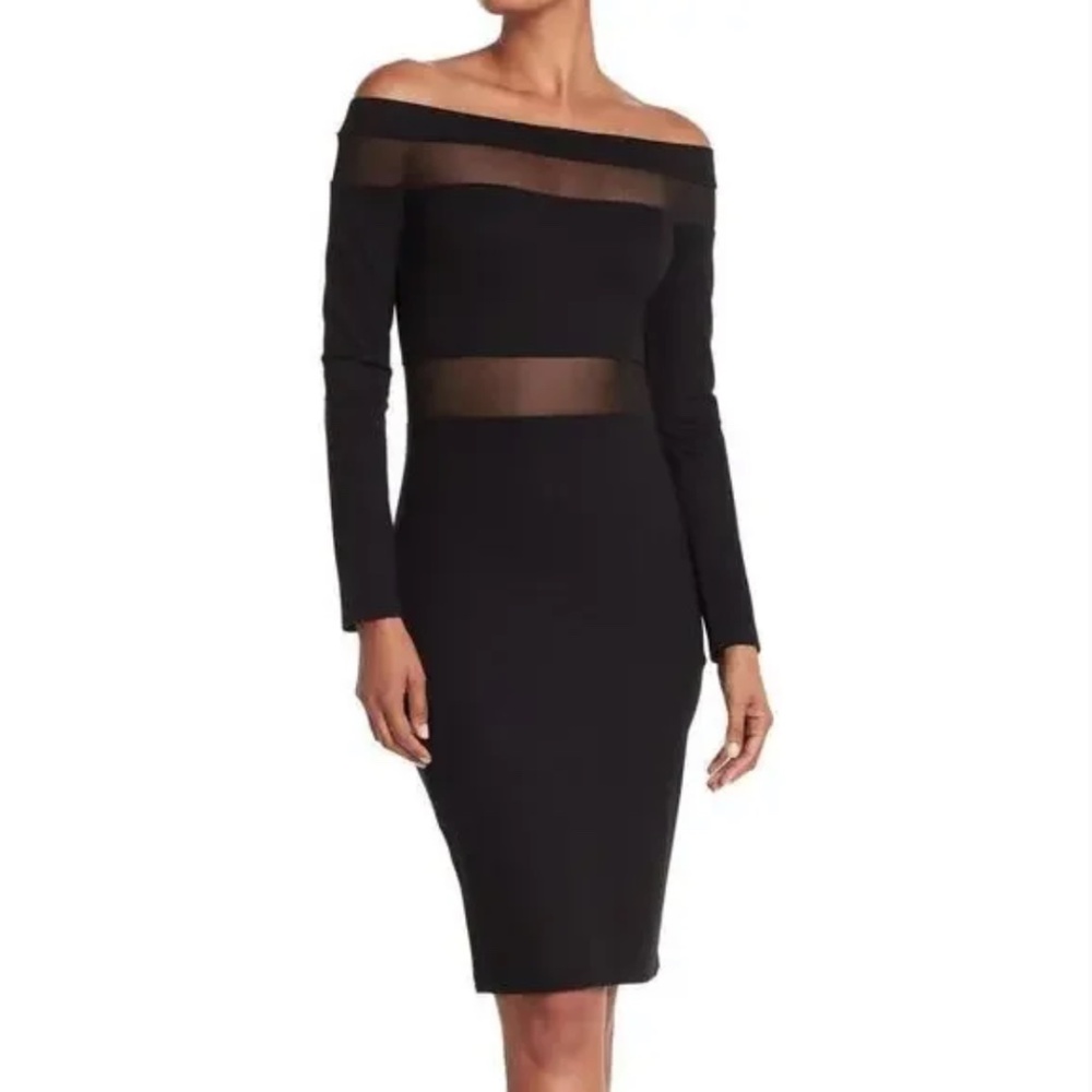 New Love By Design Off-the-Shoulder Mesh Panel Bodycon Dress | BLACK |  Size XS